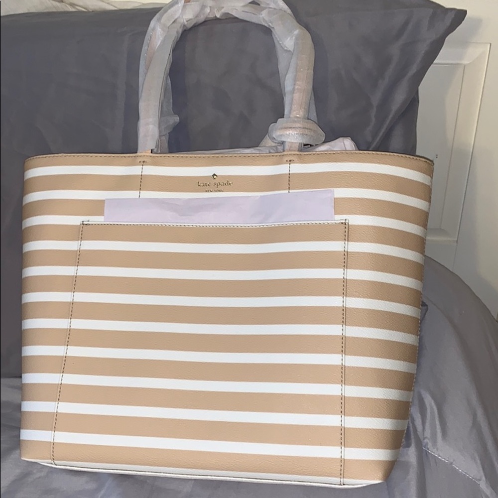 NWT Kate Spade Hyde Lane Stripe Riley Cream Tote